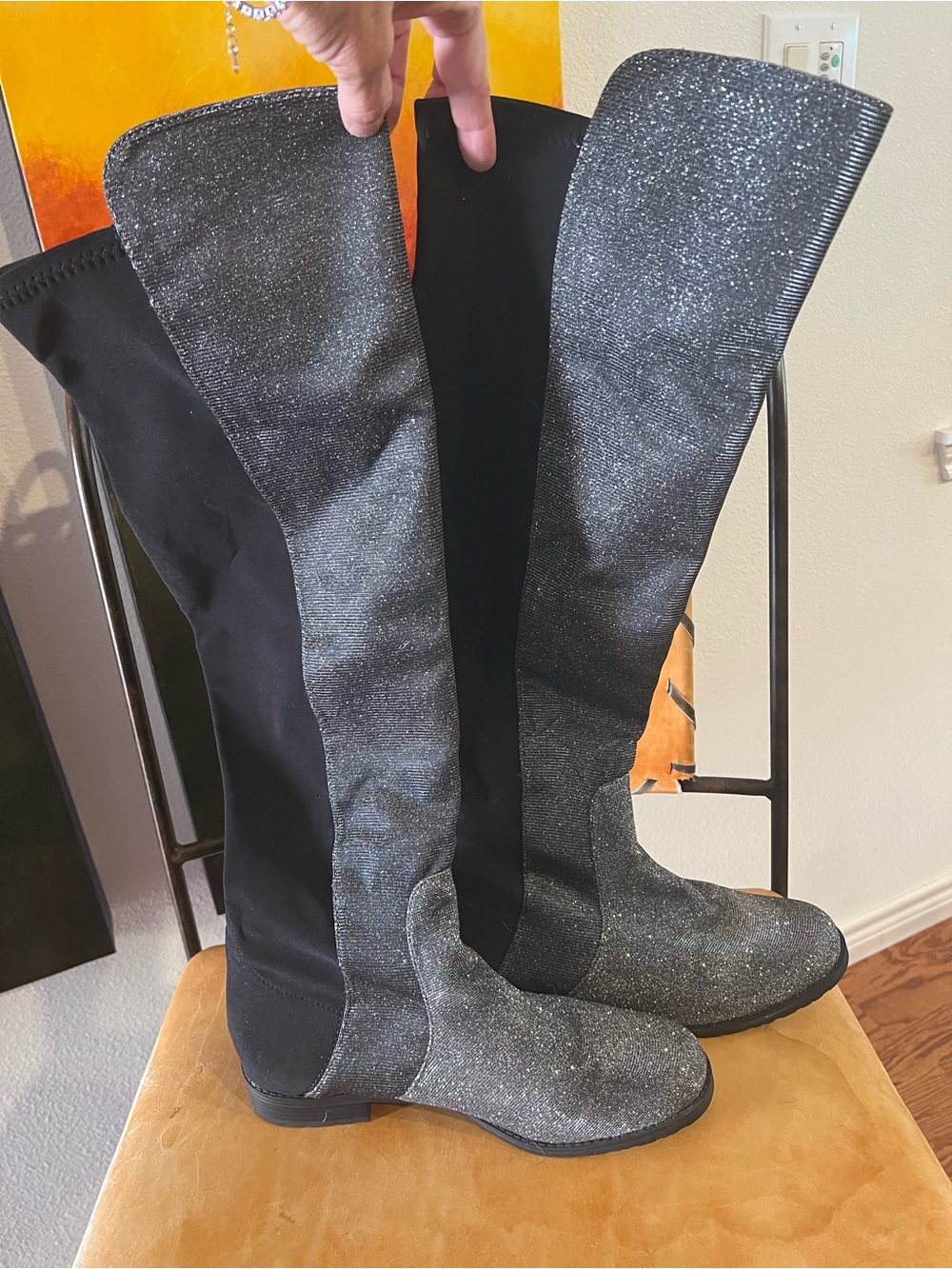 Unisa Glitter Over-the-Knee Boots in Black and Silver